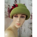 Pollina- zielony welur kapeluszo toczek Vintage 54-57 cm