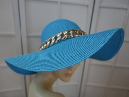 Turkusowy słomkowy letni kapelusz do 57 cm