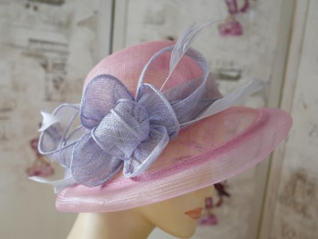 Różowo szary kapelusz sinamay 55-57 cm
